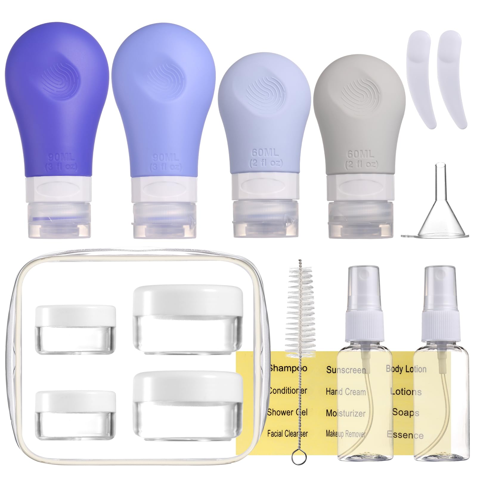 Gemice 16 Pack Silicone Travel Bottles Set For Toiletries, Tsa Approved Travel Size Containers Leak Proof Silicone Squeezable Tr